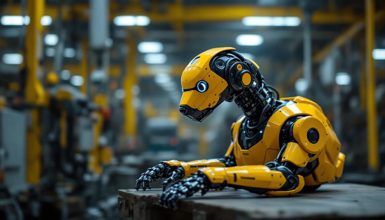 A photograph of a boston dynamics robotic dog in an industrial setting