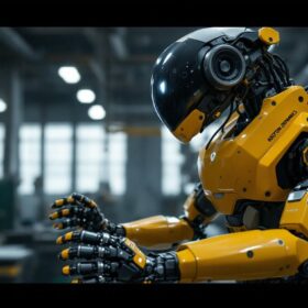 A photograph of a boston dynamics robot in action