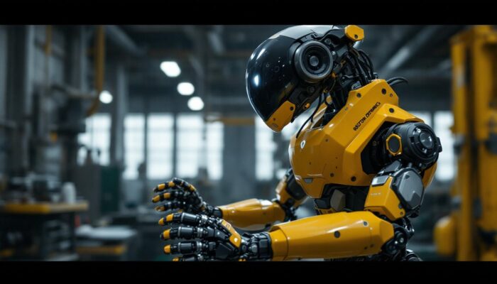 A photograph of a boston dynamics robot in action