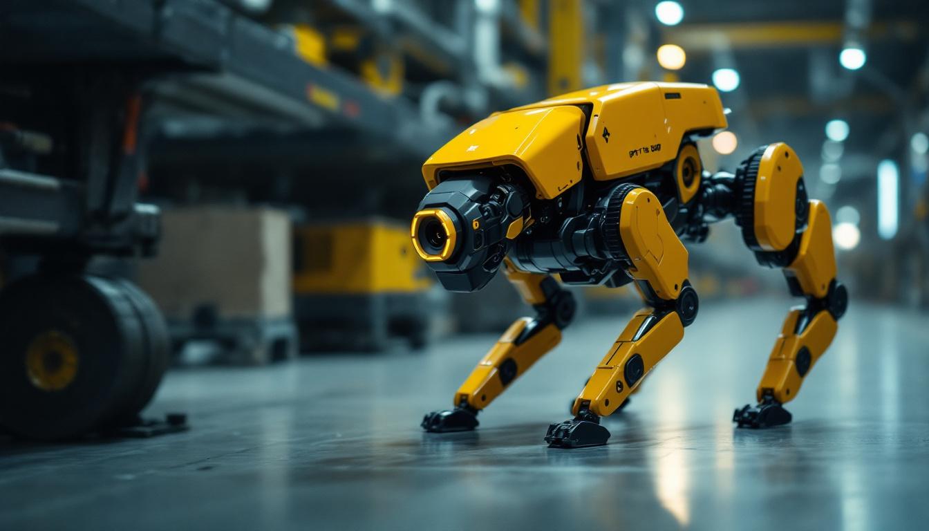 A photograph of a spot the dog robot in an industrial setting