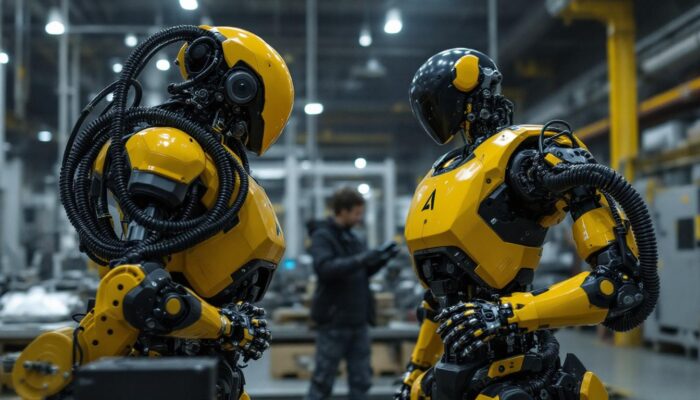 A photograph of capture a photograph of boston dynamics' atlas robot in an industrial setting