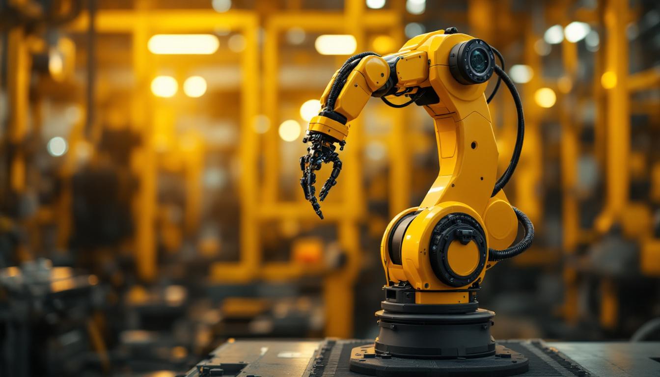 A photograph of a robotic arm equipped with acoustic imaging sensors in an industrial setting