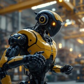 A photograph of a boston dynamics robot in action within an industrial setting