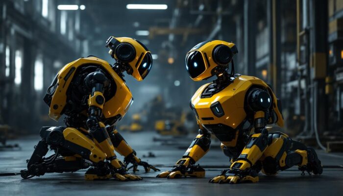 A photograph of capture a photograph of boston dynamics' spot robot in an industrial setting