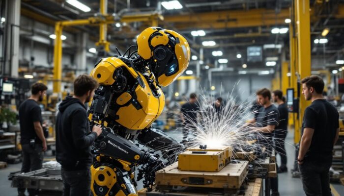 A photograph of a boston dynamics robot in action