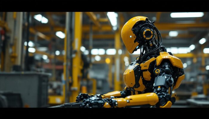 A photograph of capture a photograph of a boston dynamics robot in action within an industrial setting
