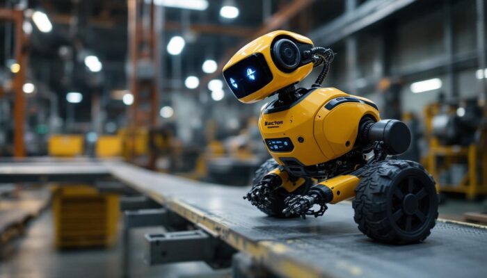 A photograph of a boston dynamics spot robot in an industrial setting