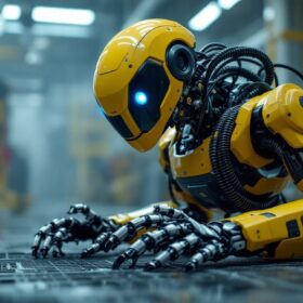 A photograph of a boston dynamics robot in action at their waltham