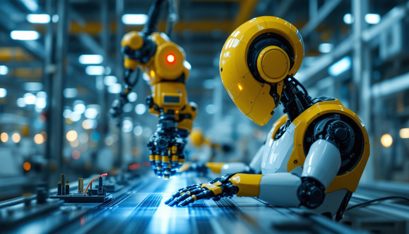 A photograph of a modern industrial robot in action