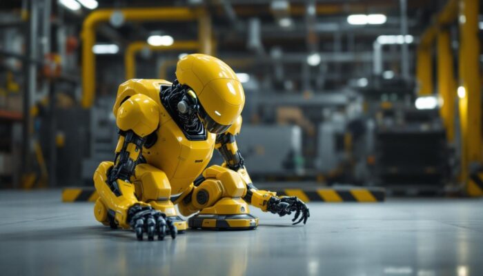 A photograph of a boston dynamics robot in action within an industrial setting