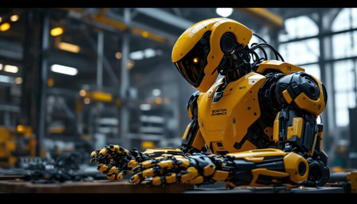 A photograph of a boston dynamics robot in action