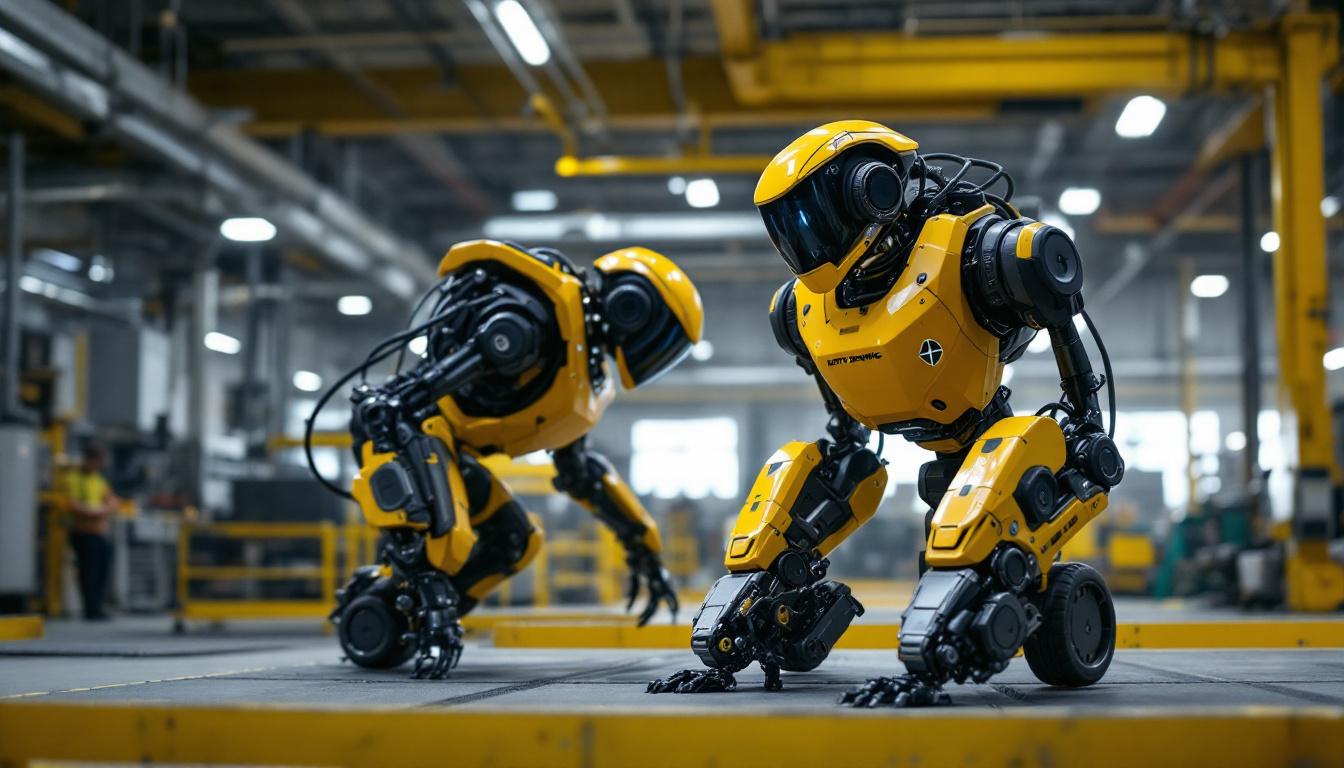 A photograph of capture a photograph of a boston dynamics robot in action within an industrial setting