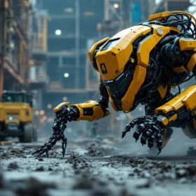 A photograph of a boston dynamics construction robot in action on a construction site