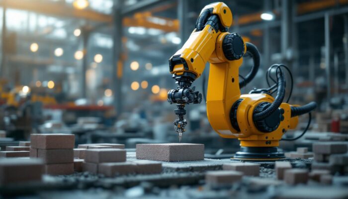 A photograph of a state-of-the-art industrial robotic arm in action