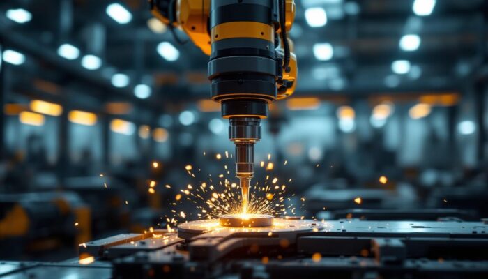 A photograph of a state-of-the-art industrial robot in action