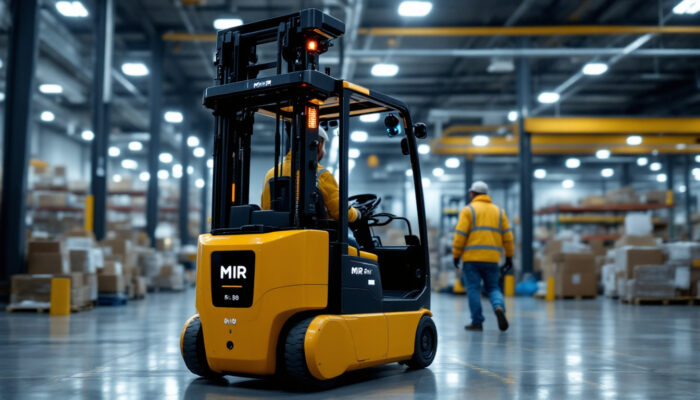A photograph of a mir forklift in action within an industrial setting