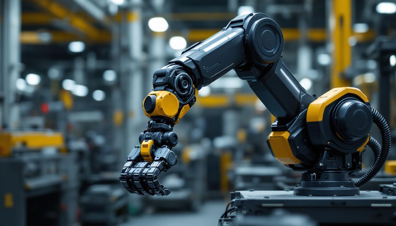 A photograph of a sleek industrial robotic arm in action