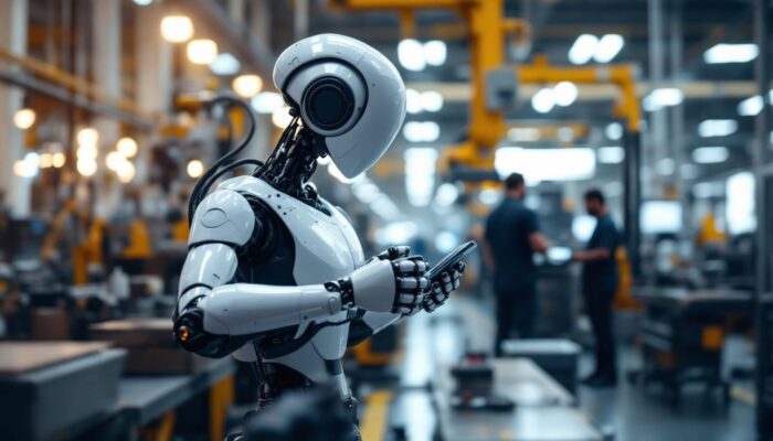 A photograph of a state-of-the-art industrial robot in action