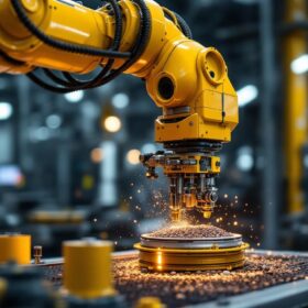 A photograph of a multigrip industrial robotic arm in action