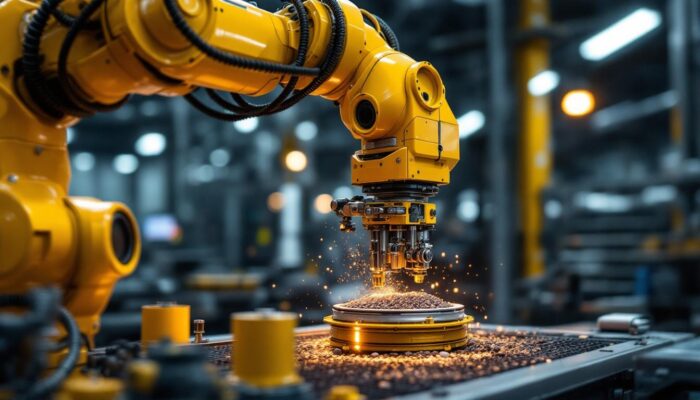 A photograph of a multigrip industrial robotic arm in action