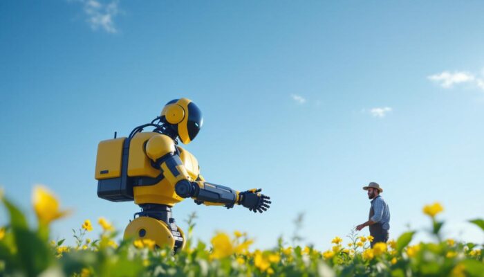 A photograph of capture a photograph of an agricultural robot in action