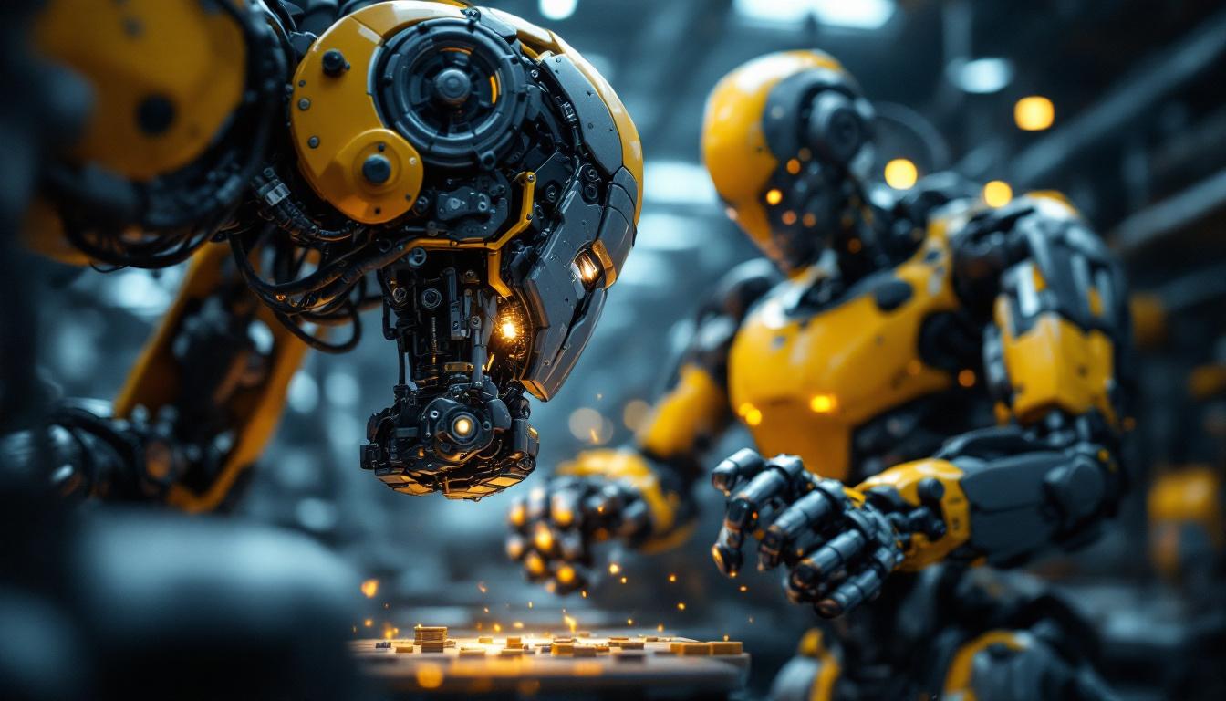 A photograph of a dynamic industrial robot in action