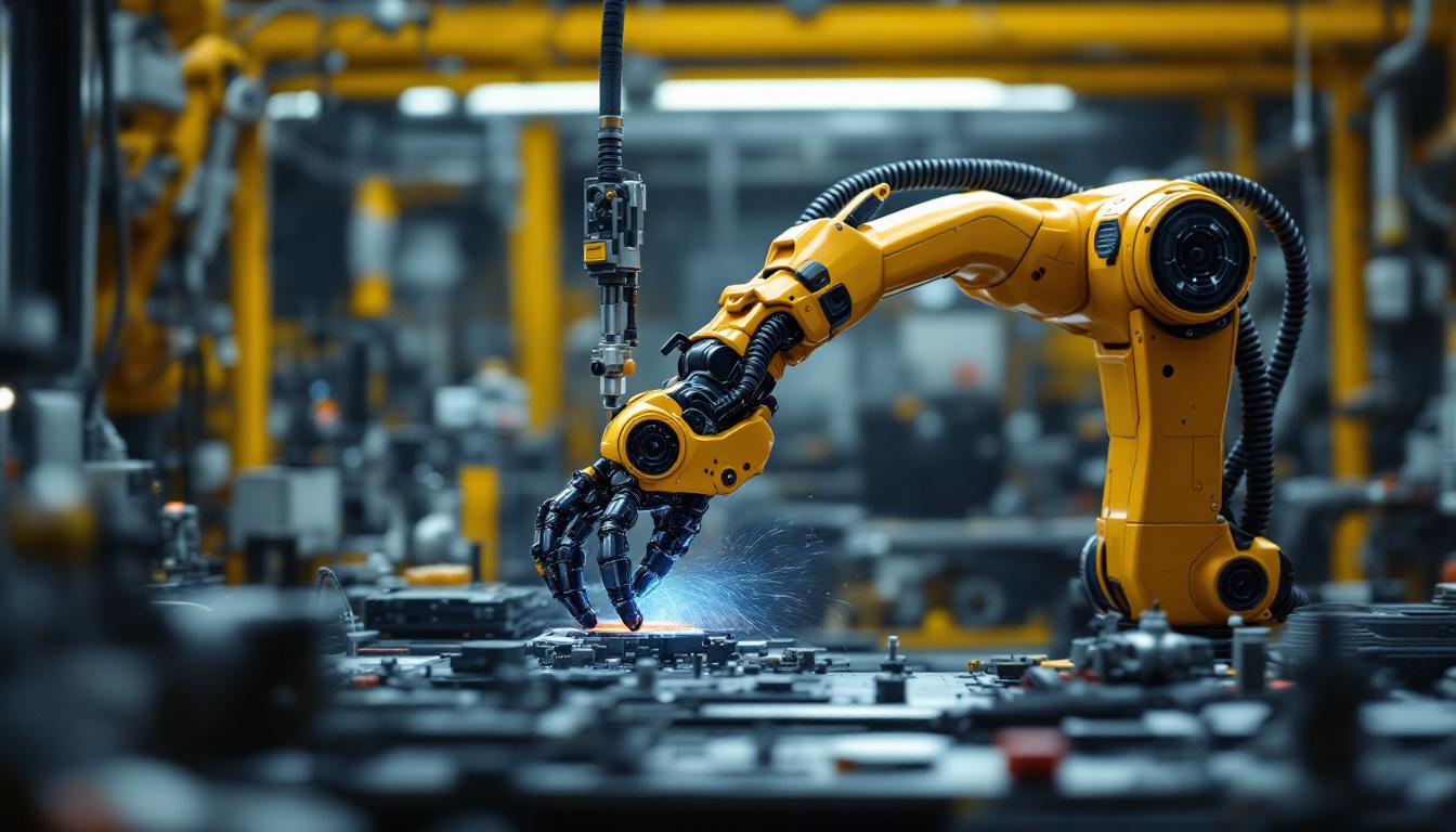 A photograph of a sleek articulated robotic arm in action