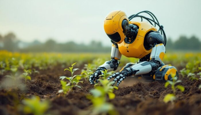 A photograph of a sophisticated industrial robot in action