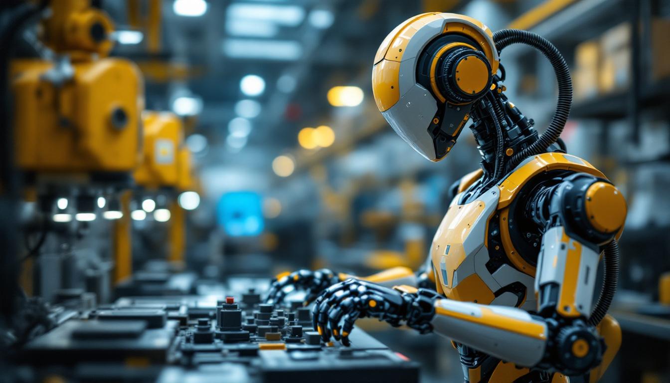 A photograph of a modern industrial robot in action within a manufacturing environment