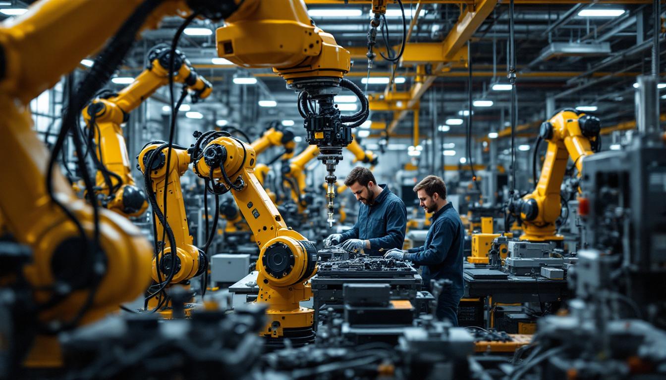 A photograph of a dynamic industrial robotics workspace in chicago