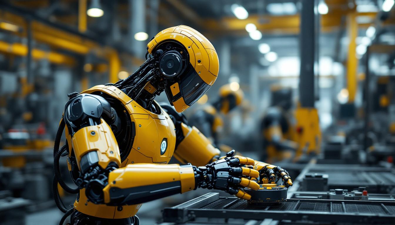 A photograph of a modern industrial robot in action on a factory floor