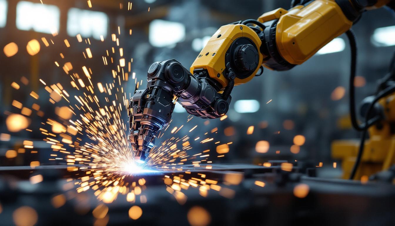 A photograph of a robotic welding arm in action