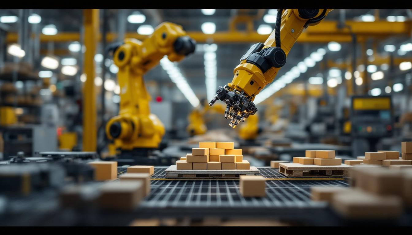 A photograph of a pick and place robot in action within an industrial setting