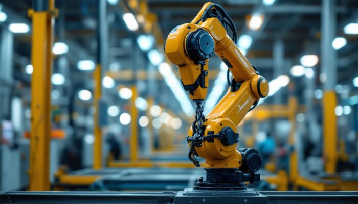 A photograph of a kawasaki industrial robot in action