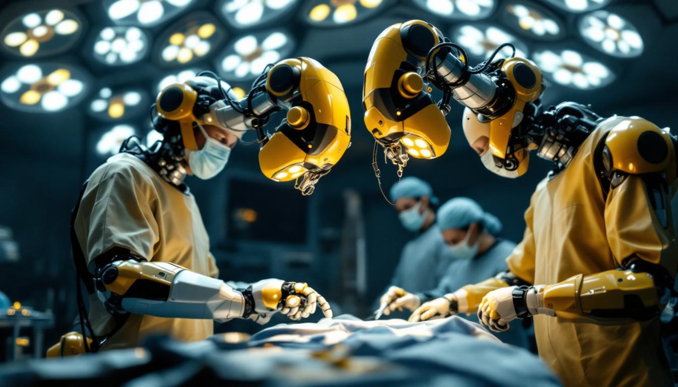 A photograph of a surgical robot in action within an operating room
