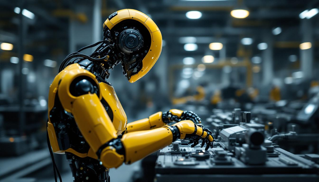 A photograph of a modern industrial robot in action within a manufacturing setting