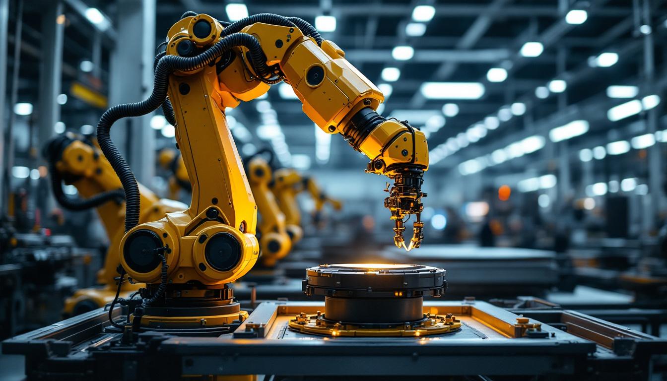A photograph of a sleek industrial robotic arm in action