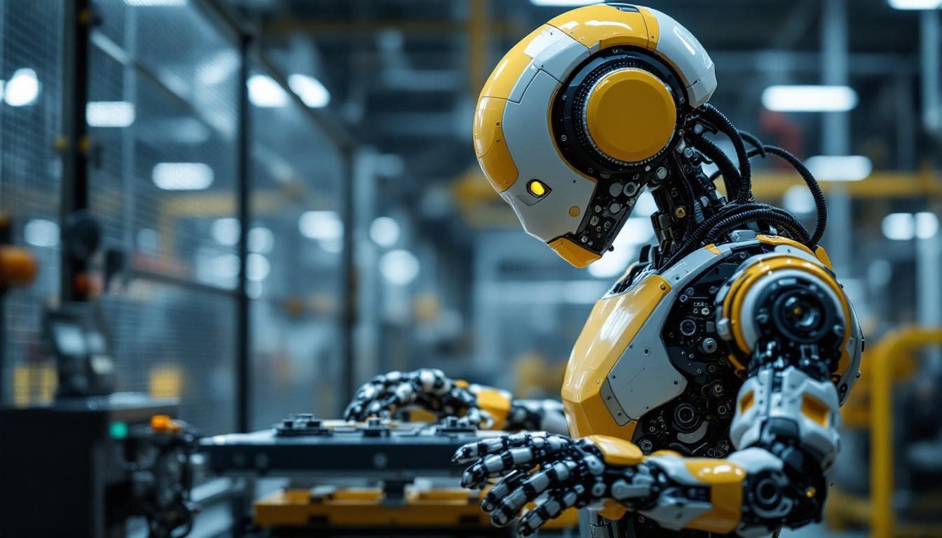 A photograph of capture a photograph of an industrial robot in action within a manufacturing setting