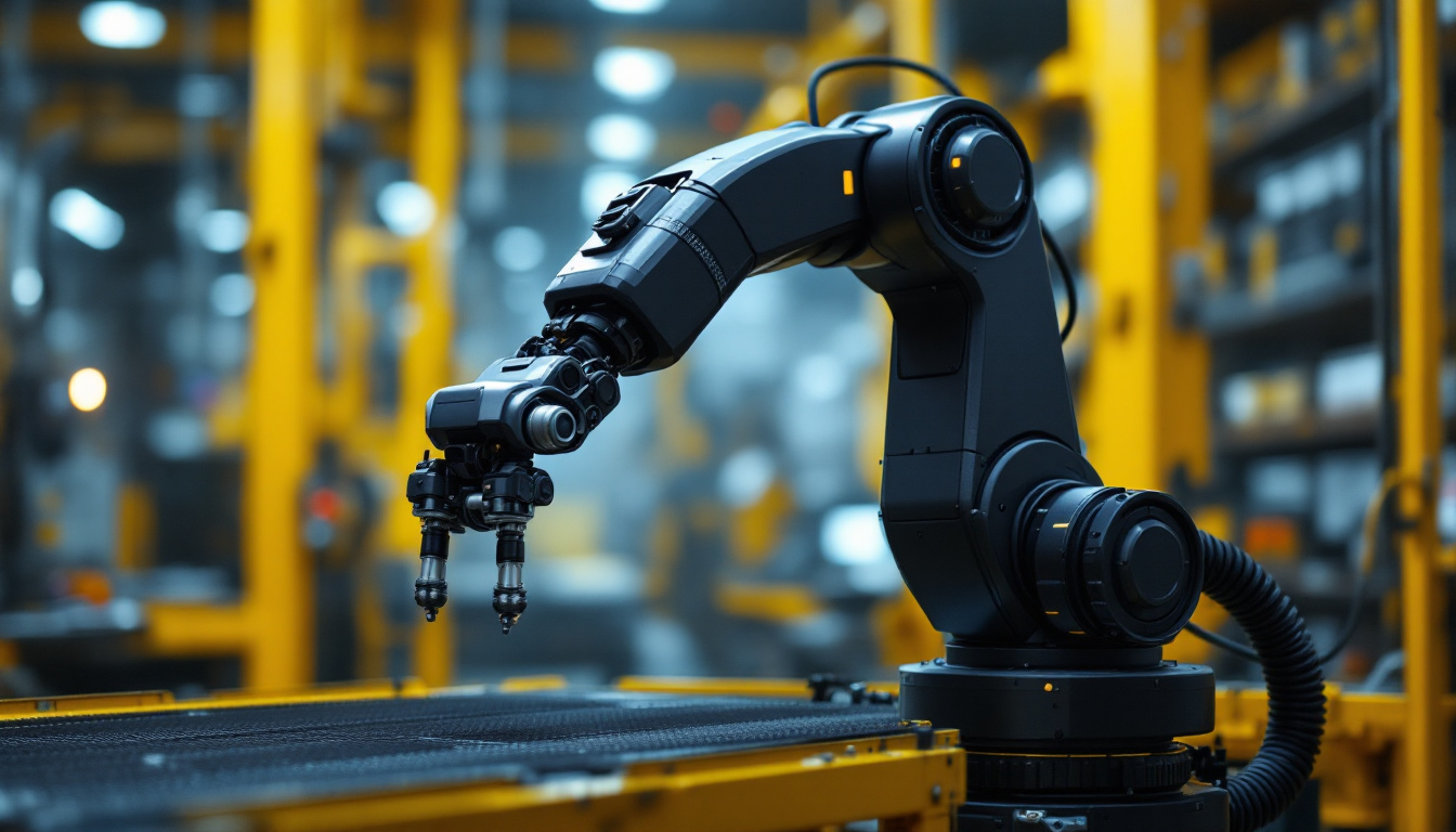 A photograph of a sleek industrial robotic arm in action