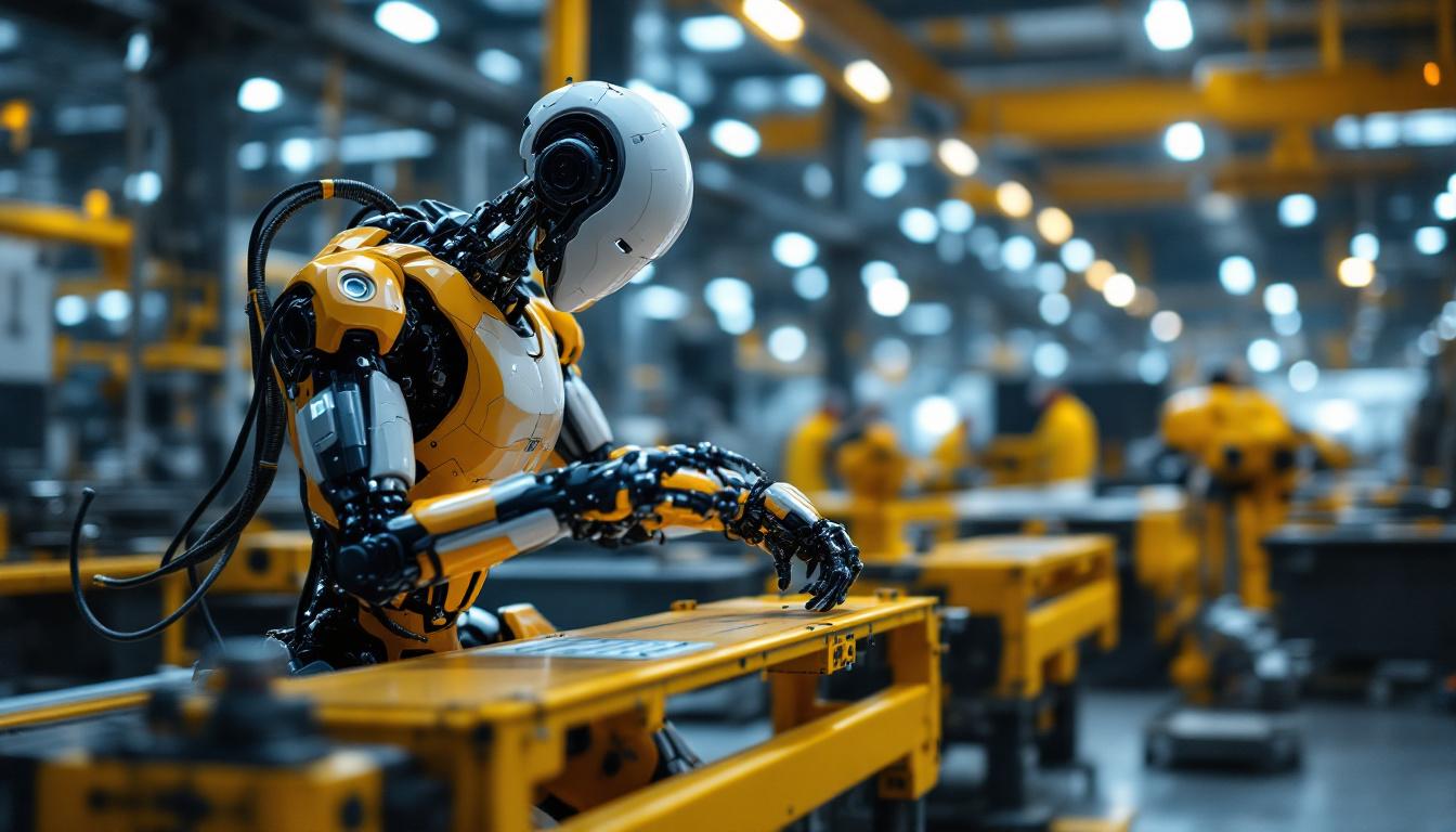 A photograph of a modern industrial robot in action