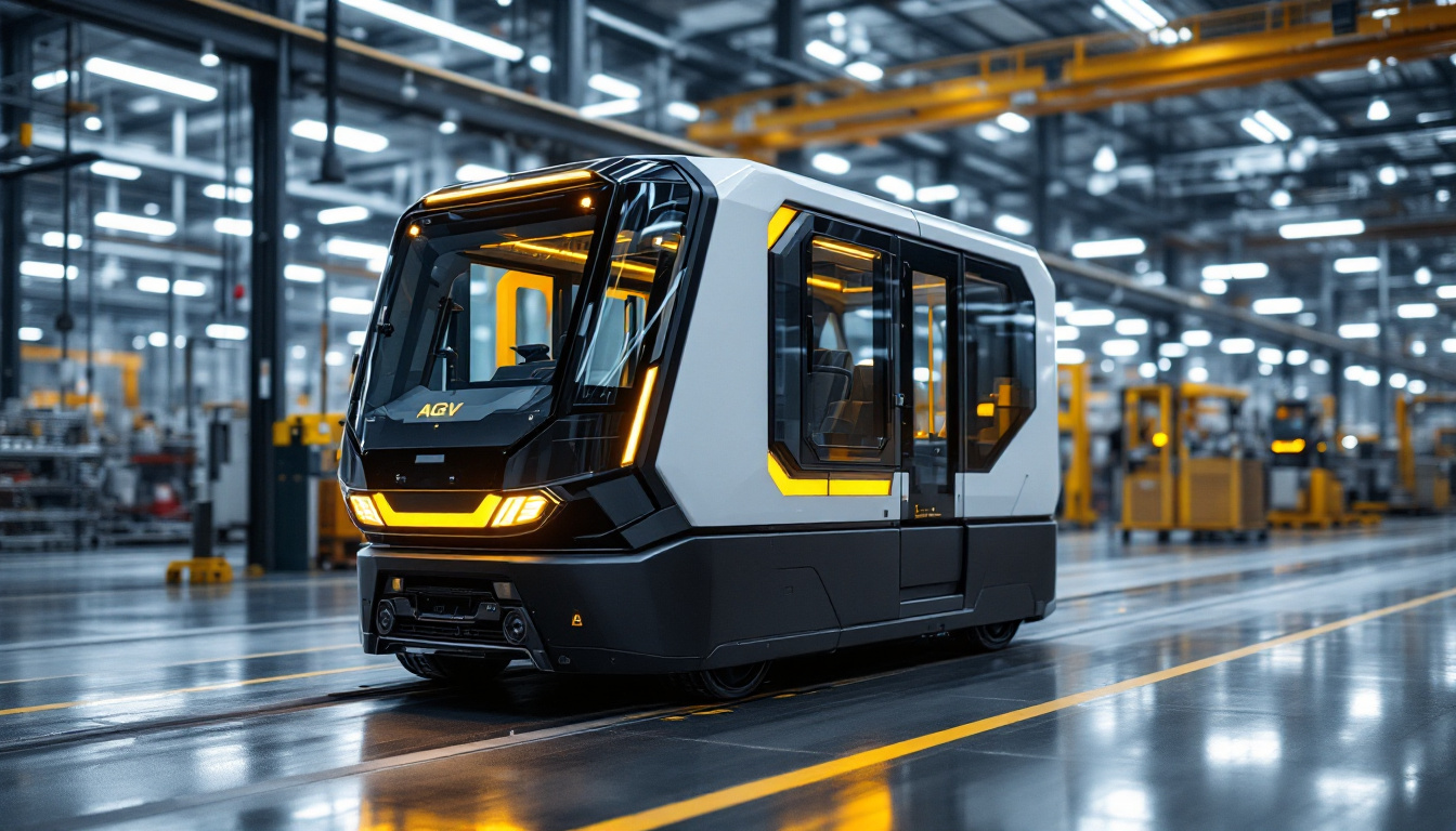 A photograph of a sleek automated guided vehicle (agv) in action within an industrial setting