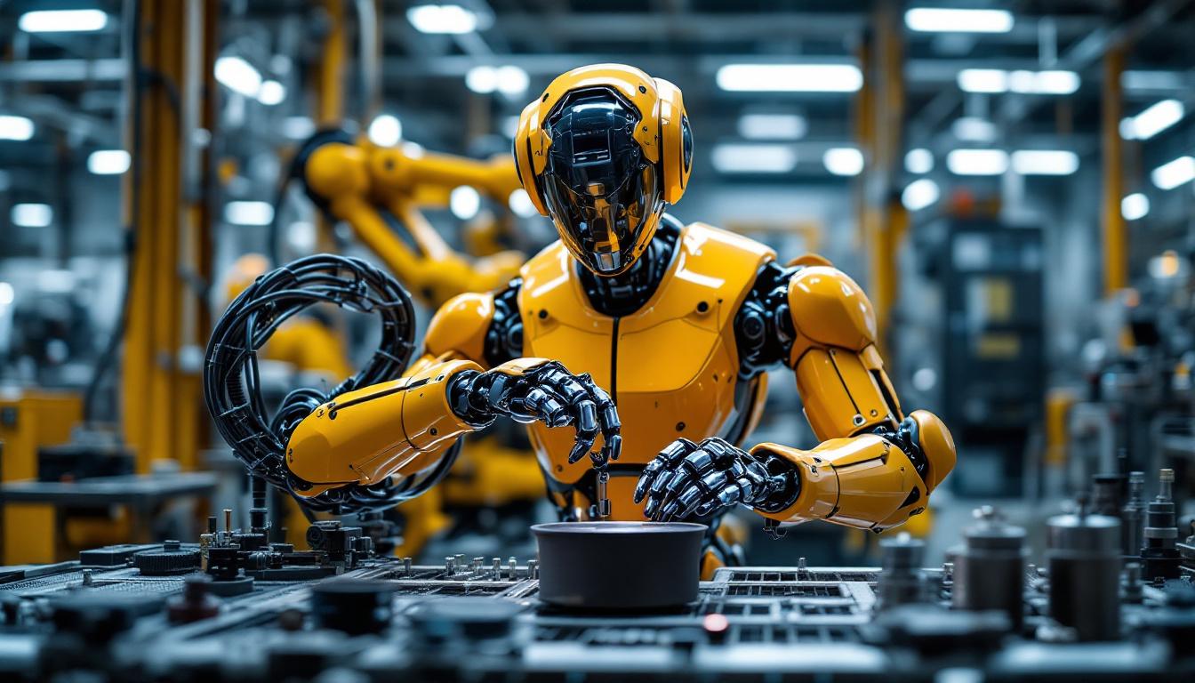 A photograph of a sleek industrial robot in action
