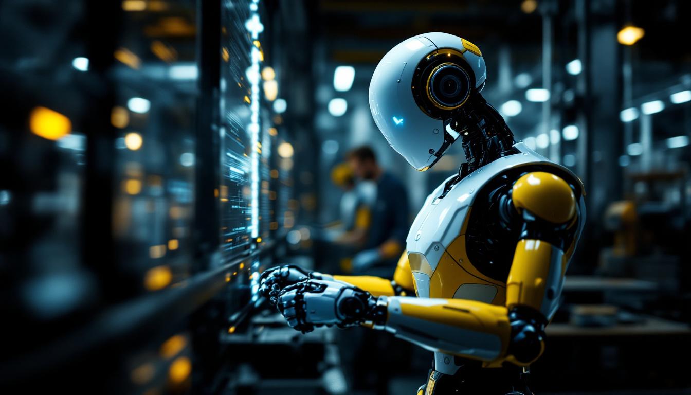 A photograph of a modern industrial robot in action within a manufacturing environment