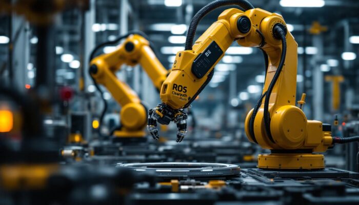 A photograph of a ros clearpath industrial robot in action within a manufacturing setting