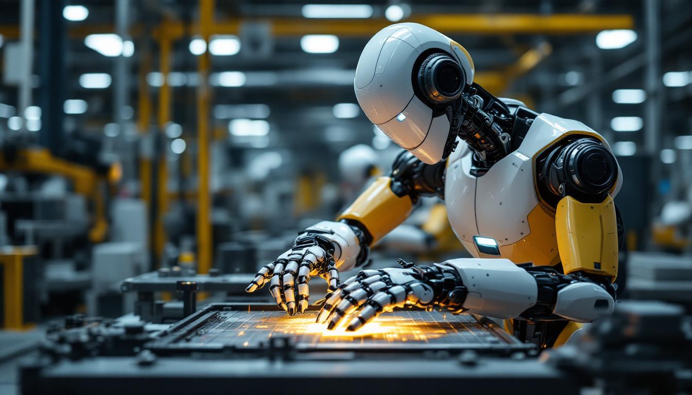 A photograph of a modern industrial robot in action