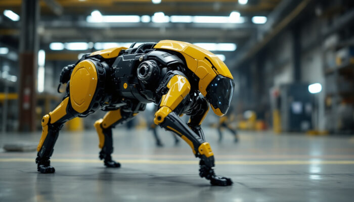 A photograph of a boston dynamics robotic dog in action