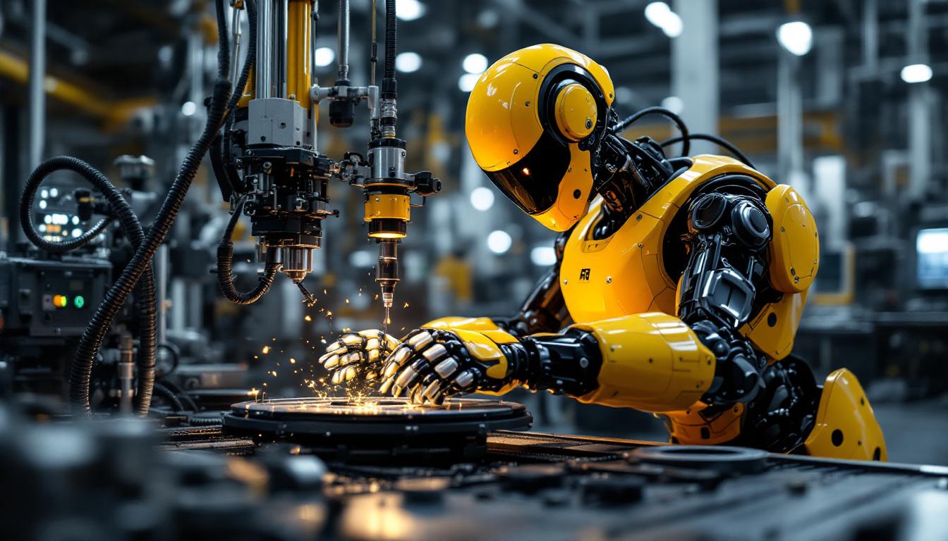 A photograph of a modern industrial robot in action within a manufacturing environment