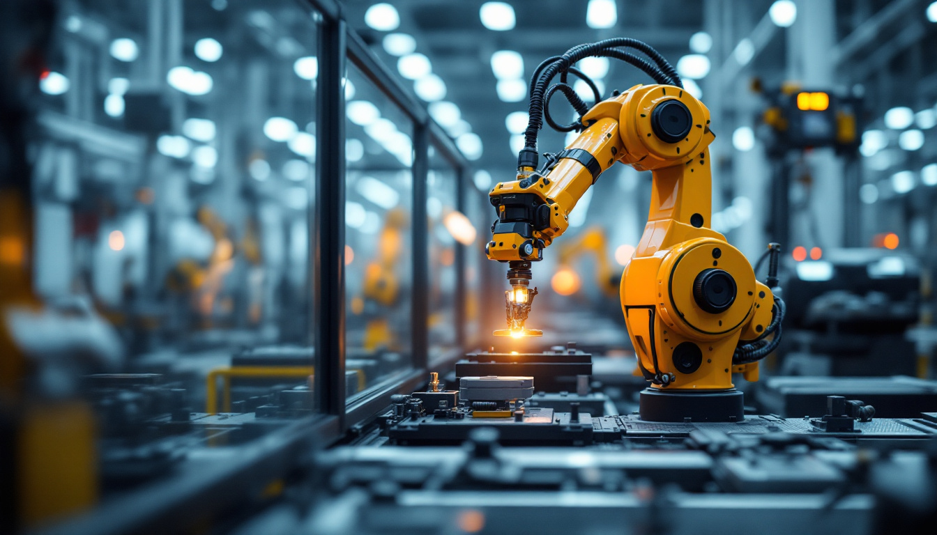 A photograph of capture a photograph of a mir 250 industrial robot in action within a modern manufacturing environment