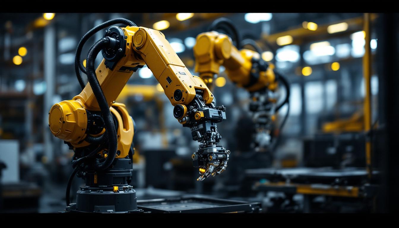 A photograph of a versatile used industrial robot arm in action