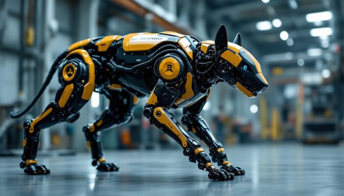 A photograph of a boston dynamics robot dog in action